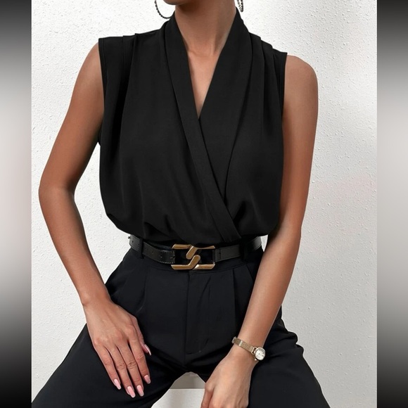 Tops | Luxe Draped Neck Sleeveless Blouse | Poshmark